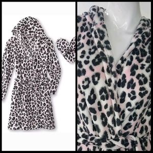 Plush Leopard Print Bathrobe & Slipper Set